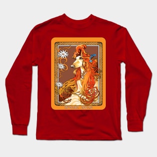 Afghan Hound. Daisies. Mucha/Watson. From an Alphonse Mucha illustration. Long Sleeve T-Shirt